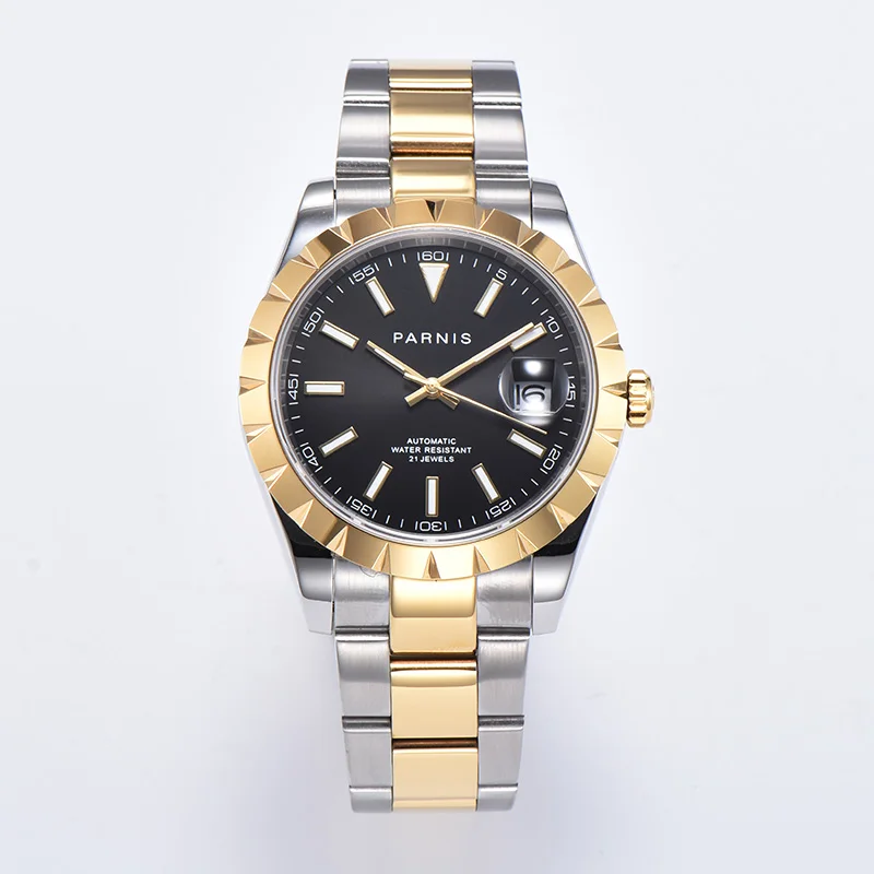 

Parnis 39mm golden Men Automatic Mechanical Watch black dial Sapphire glass miyota 8215 Movement automatic Watches PA139