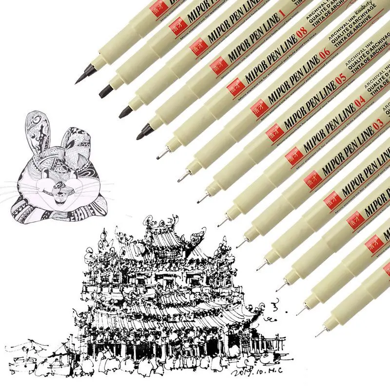 

Pigment Liner Micron Pen Set Different Tip Fineliner Neelde Drawing Pen 005 01 02 03 04 05 08 1.0 Brush Art Marker Sketching Pen