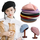 Берет для девушек и женщин во французском стиле, теплый шерстяной зимний берет, шапка, винтажный однотонный берет, элегантные женские зимние шапки