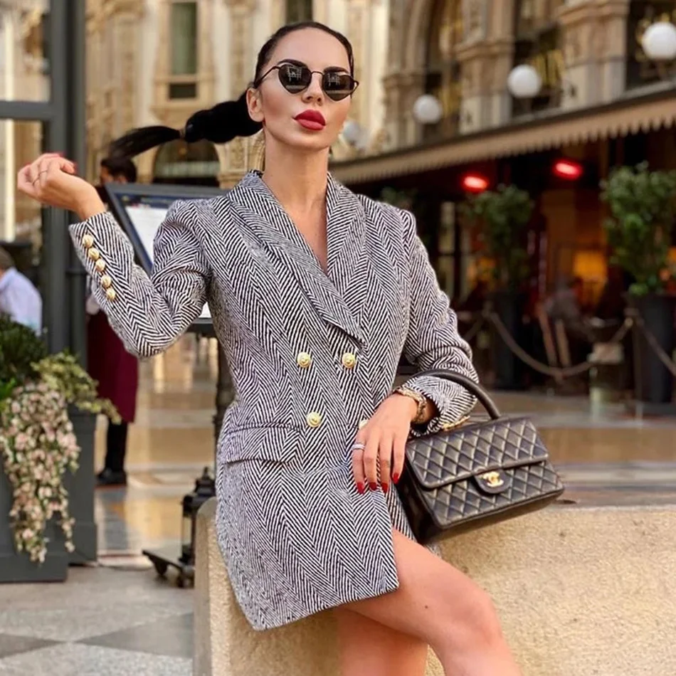 Женское двубортное пальто Ailigou бежевое из смешанной шерсти с пуговицами в виде