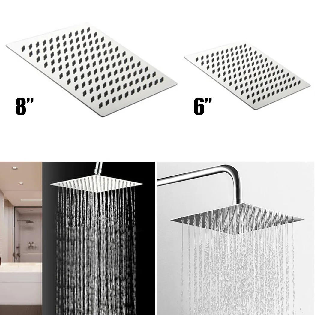 

8/6 Inch Square Stainless Steel PressurizedShower Head Rainfall Overhead Shower Chrome Home Bathroom Accessories