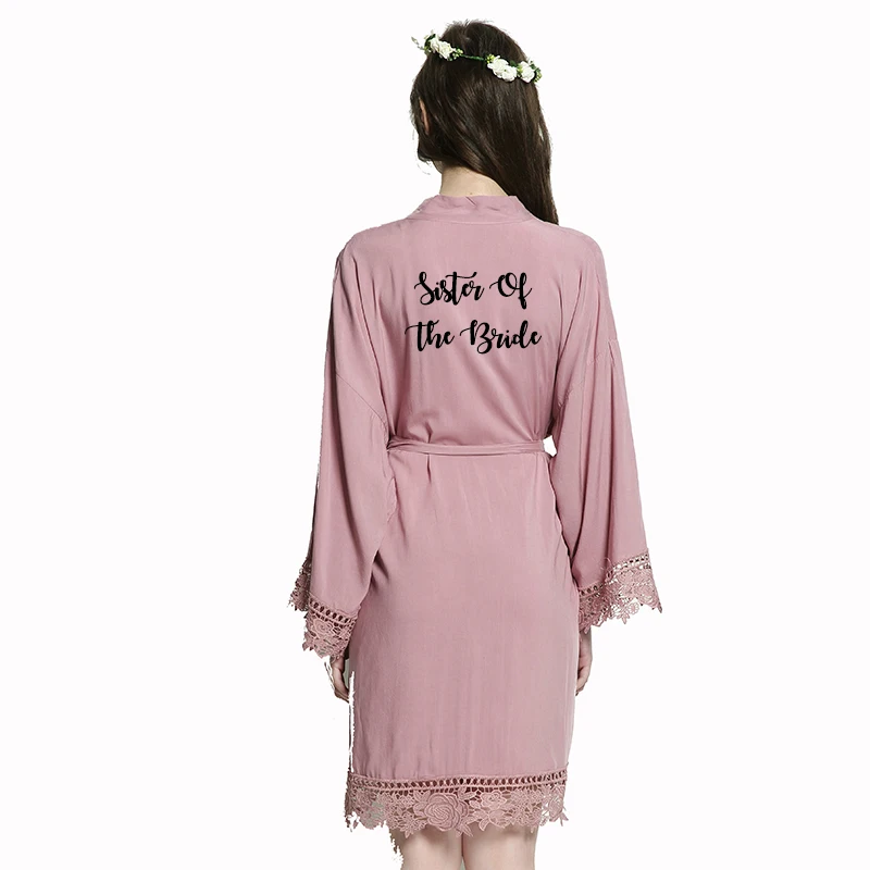 mauve sister bride YUXINBRIDAL2019 Новинка лиловая невеста невесты халаты хлопок кимоно халаты с кружевной отделкой женский свадебный Халат короткий - Цвет: mauve sister bride