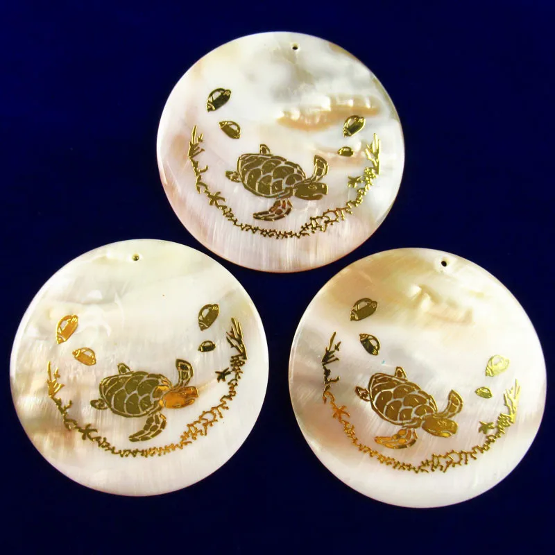 

1Pcs 14.9g Carved Natural White Shell Tortoise Round Pendant Bead 59x1mm