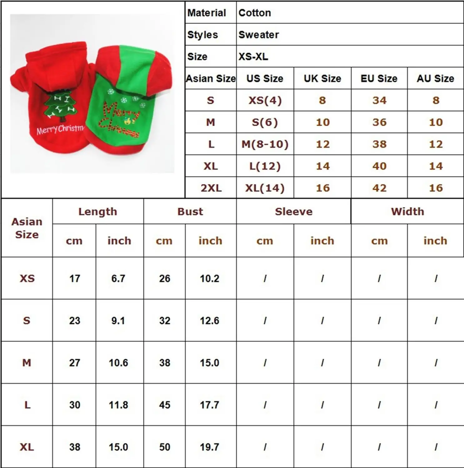 

Christmas Pet Vest Dog Puppy Hoodie Sweater Top Xmas Warm Clothes Costume Outfit XS-XL