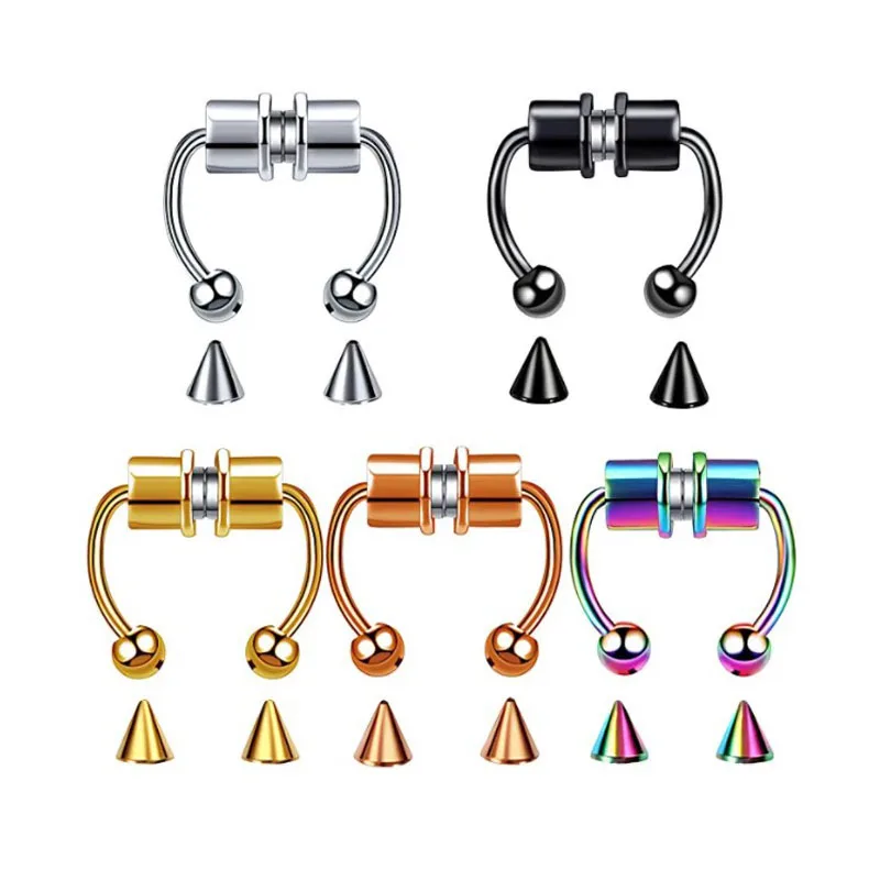 

2Pc Magnetic Septum Fake Nose Rings Women Punk Fake Piercing Nose Ring Stainless Steel Earring Clip Piercing Body Jewelry Gift