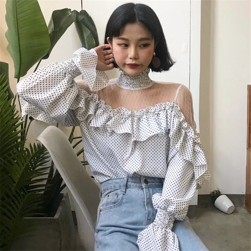 Блузка женская с высоким воротом и рукавами фонариками 67007|blouse fashion|fashion blouseswomen