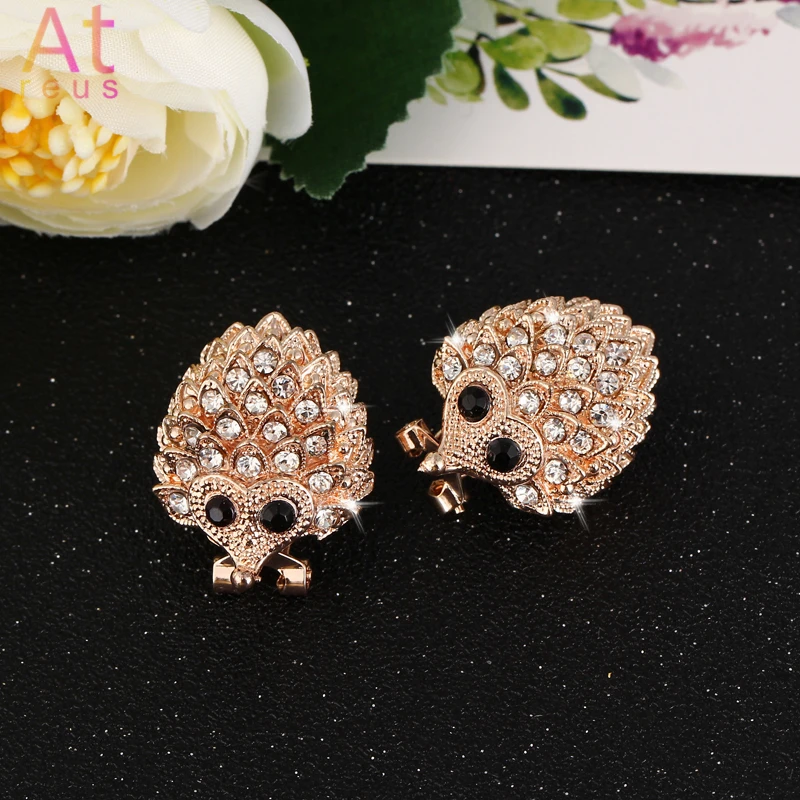 Hedgehog Stud Earrings For Women Creative Cute Animal CZ zircon Crystal Retro Punk Jewelry Gift | Украшения и аксессуары