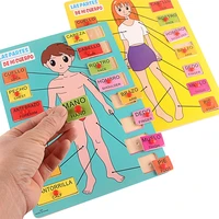spanish baby body puzzle toy plastic pegged puzzles english boy girl body parts educaction toys for children safety teaching aid