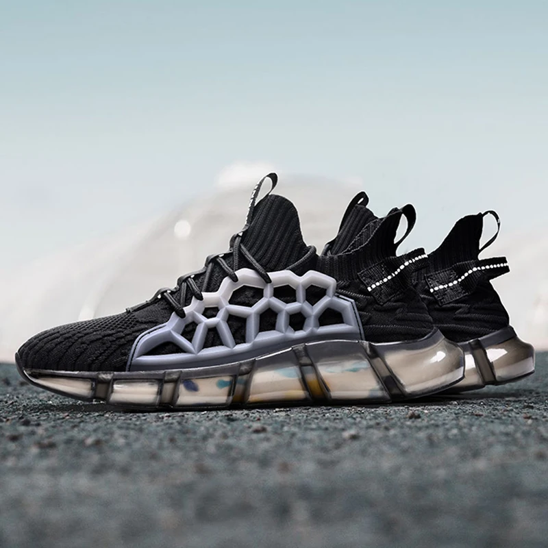 

2020 New Man Sneakers Outdoor Walking Jogging Shoes Super Light High Stretch Knit Sport Running Shoes For Men Transparent TPU-45