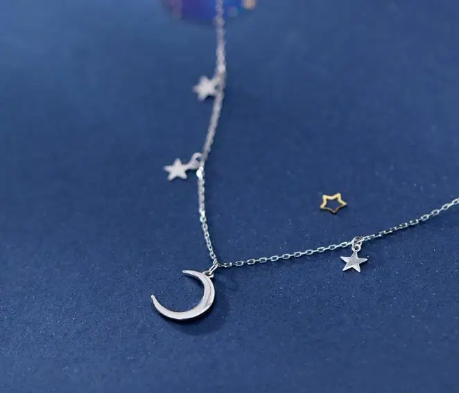real 100% Sterling Silver 925 Fine Jewelry Moon Star Pendant Statement station Necklace GTLX2020 | Украшения и аксессуары