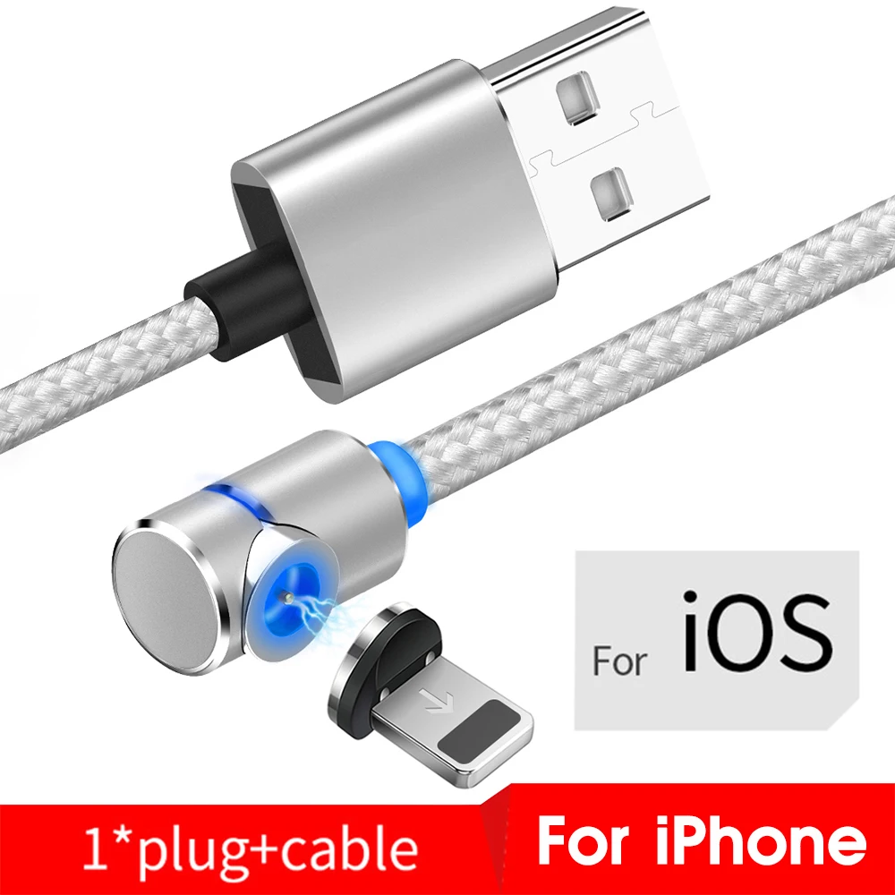 Магнитный usb кабель для зарядки для iPhone, быстрая зарядка, кабель для Android, Магнитный провод для samsung, Micro usb type C, кабель для зарядки, шнур для передачи данных - Цвет: Silver For IOS