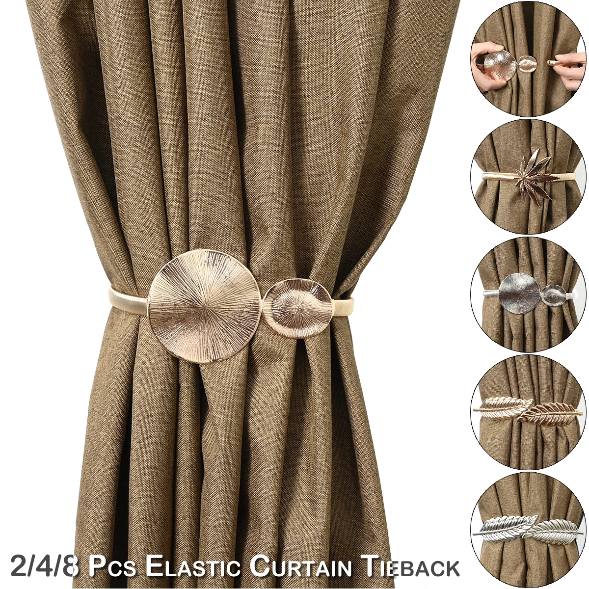 

2-8 Pcs Window Curtain Rope Metal Tie Backs Elastic Tiebacks Living Room Bedroom Leaf Ornament Home Decor Curtain Tie Backs D30