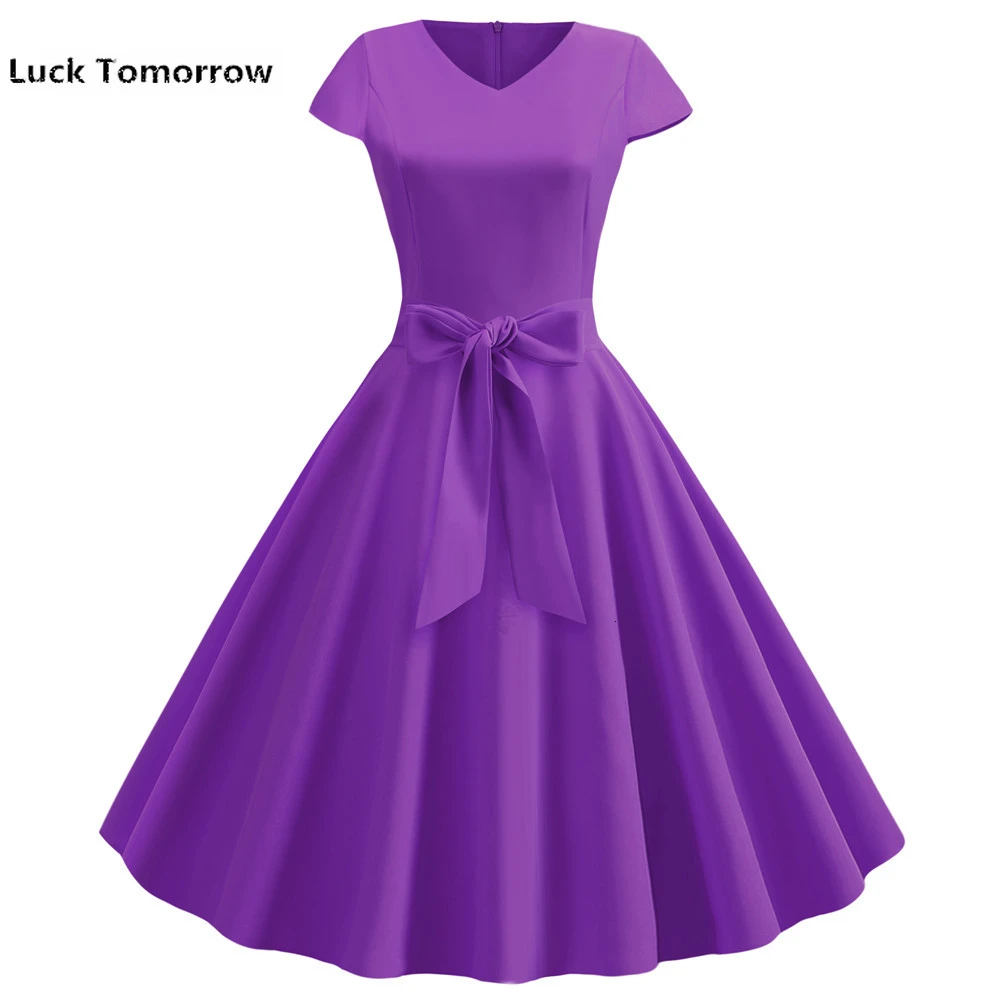 Повседневное летнее платье для женщин с коротким рукавом Хепберн 50s 60s винтажное