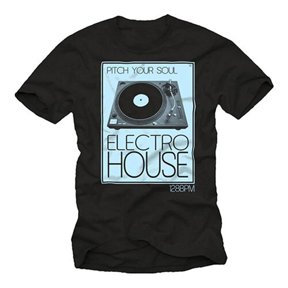COOL ELECTRO HOUSE MUSIC MENS T-Shirt WITH TURTABLE SHORT SLEEVE VINYL DJ fashion Plus Size Tops Tee Shirt | Мужская одежда