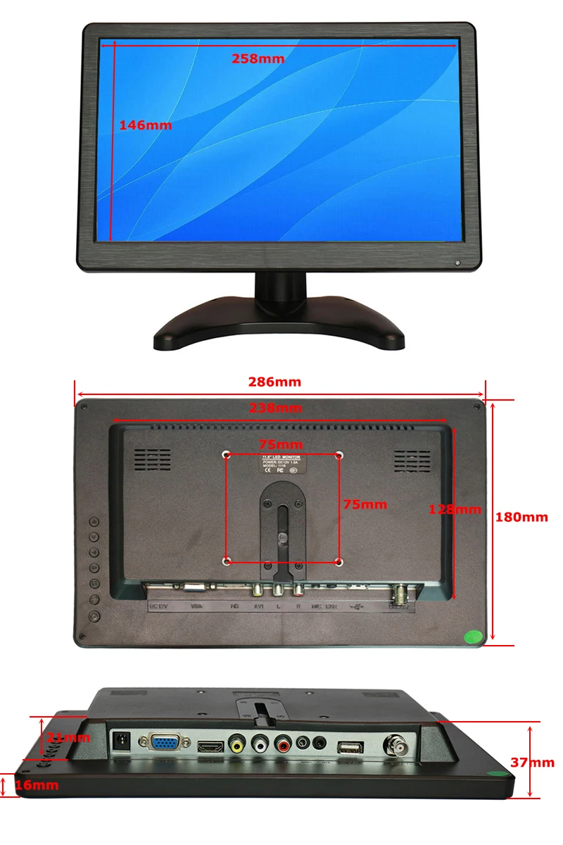 ZHIXIANDA H1116 11,6 дюймовый портативный HDMI монитор для PS3/PS4/XBOx игры с AV/BNC/VGA/HDMI/USB два динамика