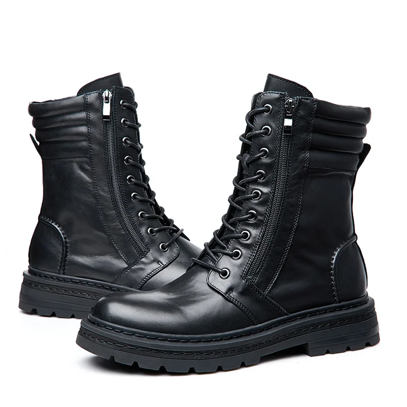 Мужские ботинки до середины икры из коровьей кожи на молнии | Обувь