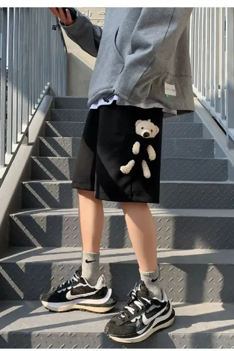 

Solid Shorts Summer Mens Short Five-point Pants Korean Loose Short Bear Pants Casual Straight Harajuku Over-the-knee Pants