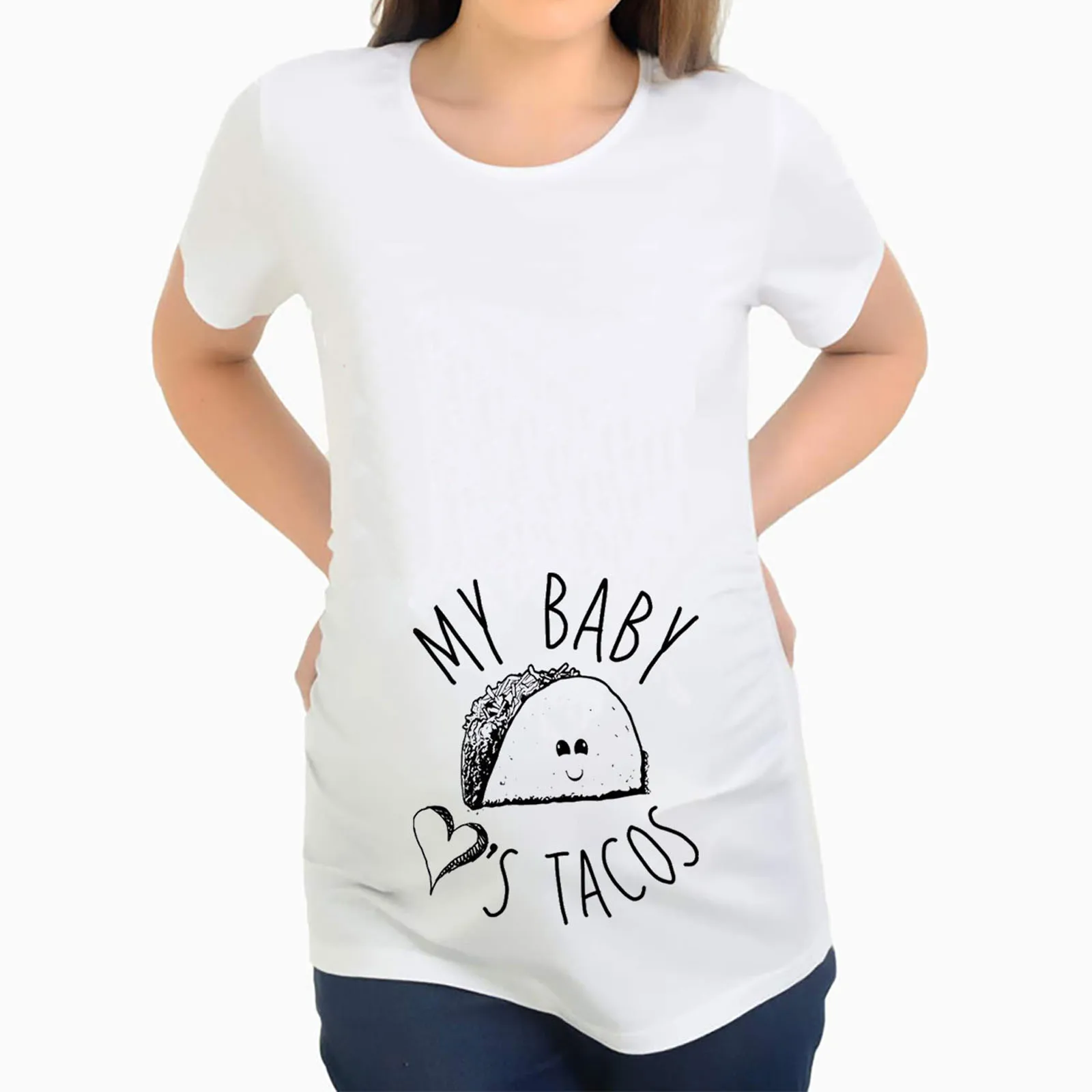 

Maternity Clothes Women O-Neck Short Sleeve My Baby Loves Tacos Print Pregnancy Maternity Top Tee Plus Size Pregnancy T-shirts