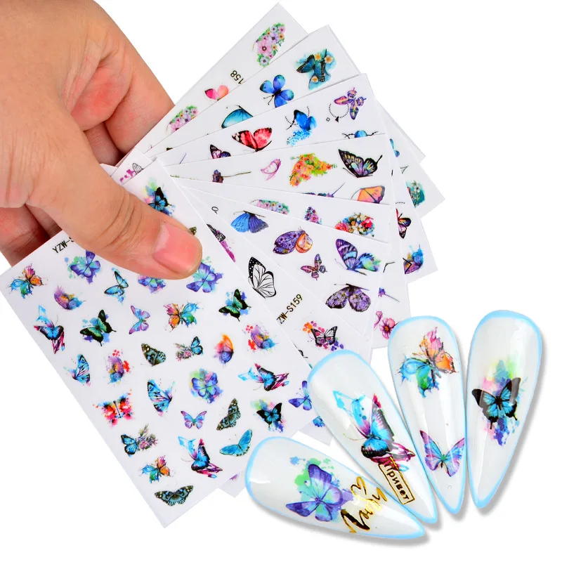 

Colorful Blue Butterfly 3D Nails Sticker Geometry Decals Flower Transfer Sliders Nail Art Manicures Decorations Salon