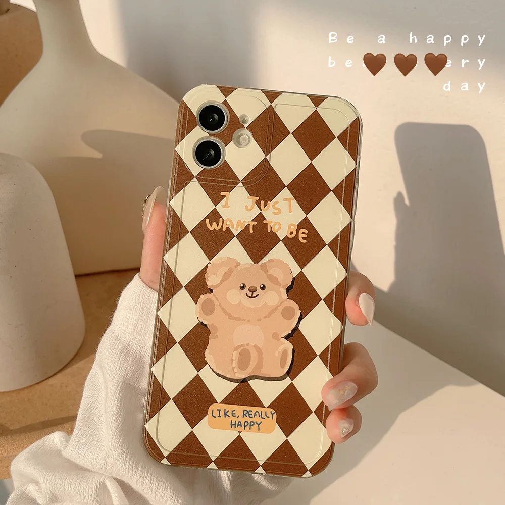 

Милый мультяшный Мишка Тедди корейский чехол для телефона iPhone 13 12 11 Pro Max X Xs Max Xr 7 8 Plus Чехлы милый мягкий силиконовый чехол