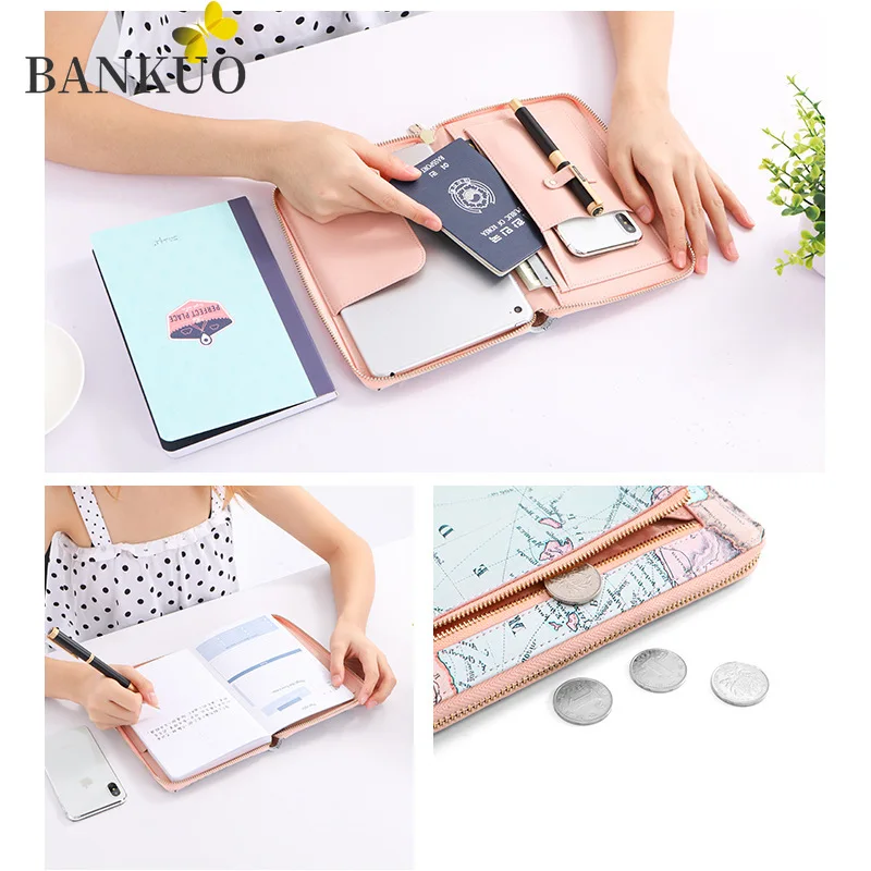 

BANKUO Handbags for Women 2021 Spring New Passport Bag PU Leather High-capacity Multi-functional Zip Clutch Fashion Wallet C189