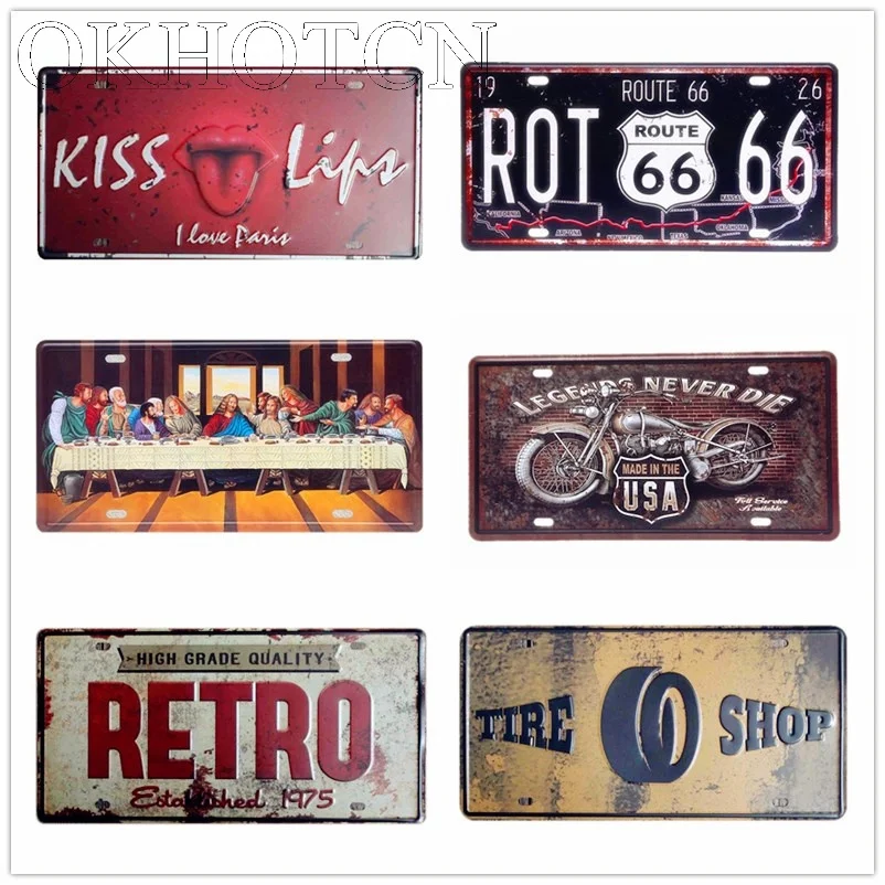 

Route 66 Metal Legend Motorcycles Car Decorative License Plate Tin Signs Vintage Garage Home Wall Art Decor Metal Painting