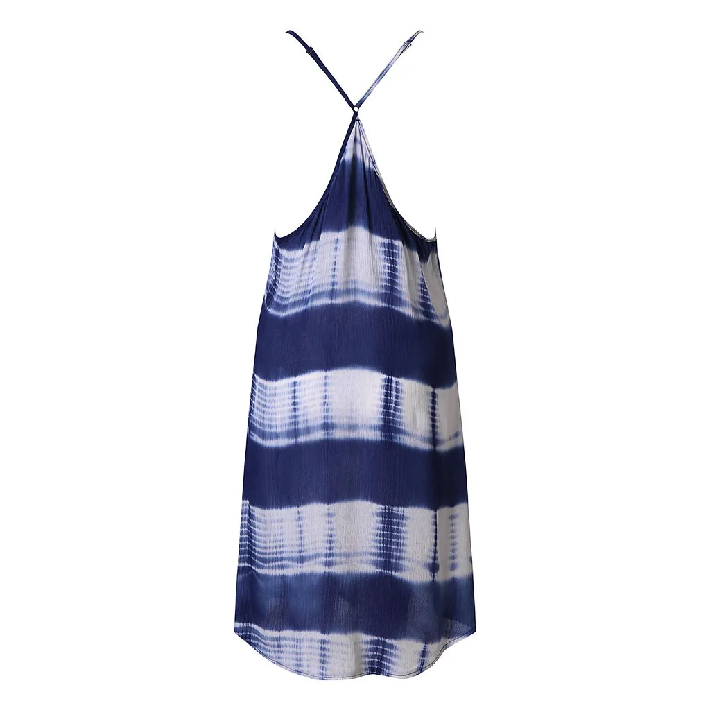 

Fashion Summer Women's Dresses Sexy V Neck Tie-Dye Backless Bohemain Sleeveless Dress Beach Grils Ladies Dress for women new