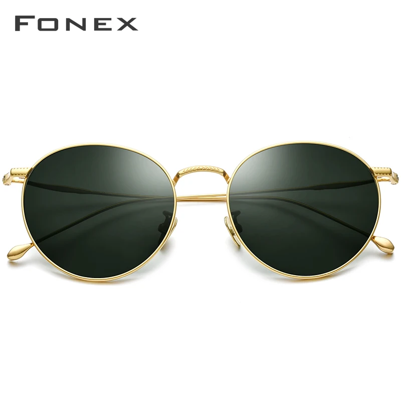 FONEX Очки солнцезащитные мужские и женские круглые из чистого титана с защитой