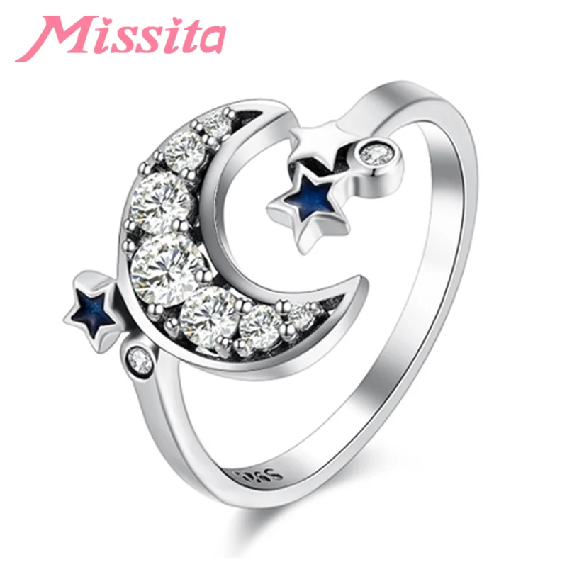 Женское серебряное кольцо MISSITA с голубыми звездами подарок на свадьбу 2019|Кольца| |
