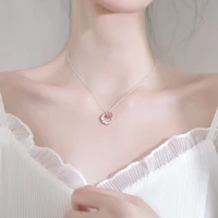 budrovky silver plated stunning stackable zircon moon cute round strawberry crystal pendant necklace for women jewelry