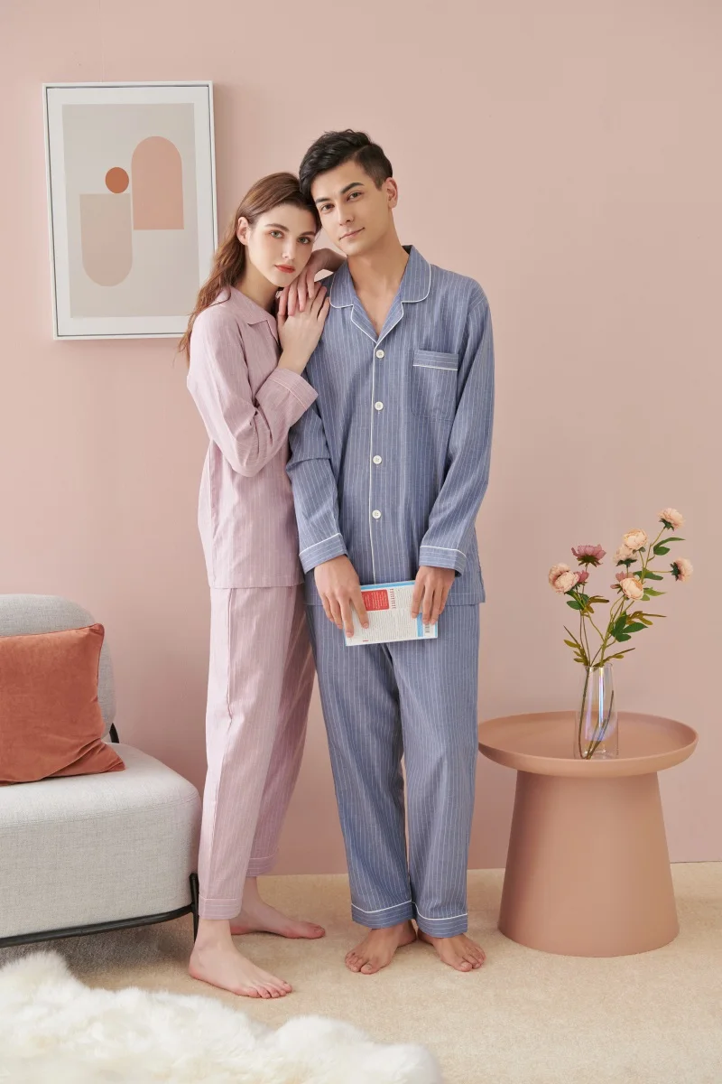 

Cotton sleepwear custom pajamas men and women stripe pyjamas sleepwear for couple