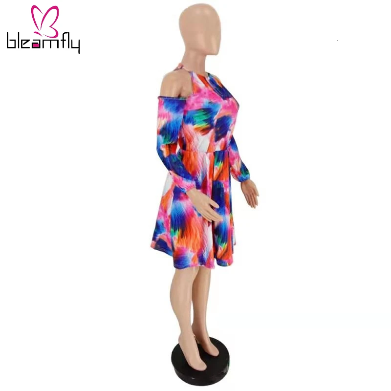 Новинка 2019 женское летнее винтажное платье с вырезами на плечах принтом Tie Dye и