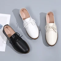 women flat 2022 single sneakers women shoes flats leather mom solid color casual loafers shoes lace up woman flat tenis feminino