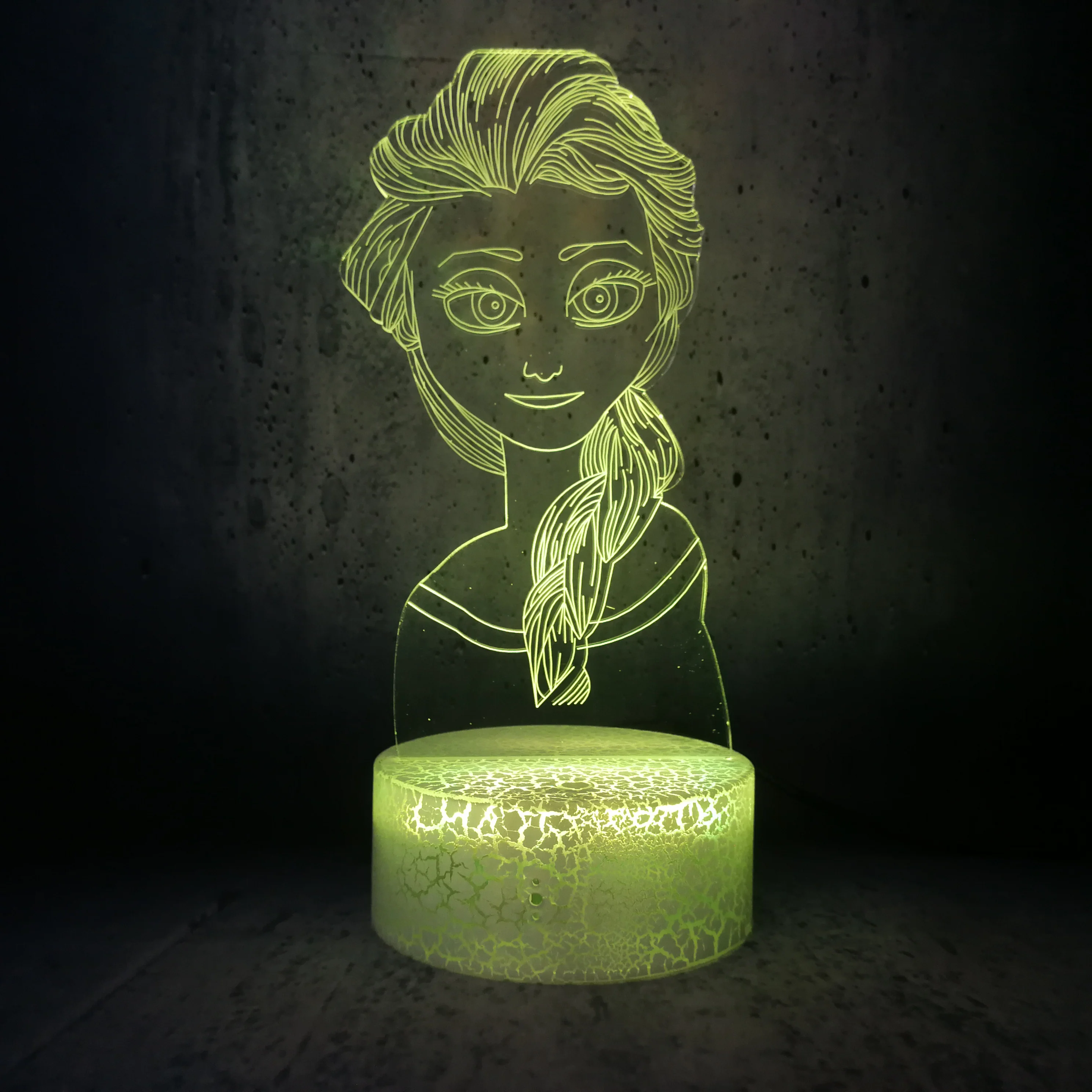 Фигурка 3D USB СВЕТОДИОДНЫЙ светильник Принцесса Эльза-Снежная королева многоцветная смена настроения визуальный RGB настольный ночник подарок длинные волосы красота девушка