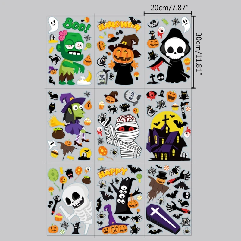 

126 Sheets Window Stickers Halloween Decorations Double-sided Wall Decals Pumpkin Ghost Skull Sticker for Party Home Decor