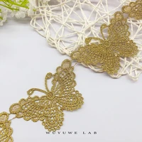 1yard golden lace big butterfly gold thread polyester clothing accessory lace gold trims handmade accessorry diy craft 5 1cm