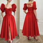 Женское вечернее платье с коротким рукавом и открытой спиной, Красное Атласное ТРАПЕЦИЕВИДНОЕ вечерние ничное платье знаменитости, 2021