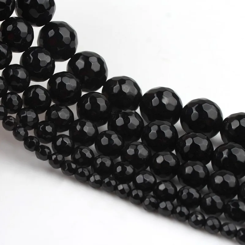 Бусины из натурального черного агата с гранями для изготовления ювелирных