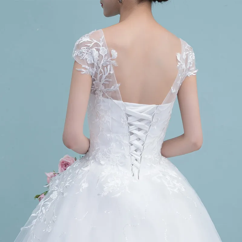 Кружевное свадебное платье с аппликацией бальное большого размера