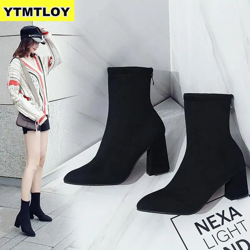 Модные женские ботильоны обувь на толстом каблуке новейшая женская с острым