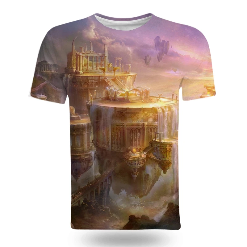 

Men's Summer Short Sleeve 3D Printed Design Landscape Concept Casual Fashion Print Men's Round Collar Tee