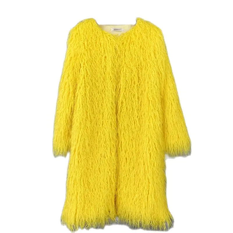 M-3XL European and American women Winter Clothing Imitation Fur Tan Wool Lamb Long Furry Coat | Женская одежда