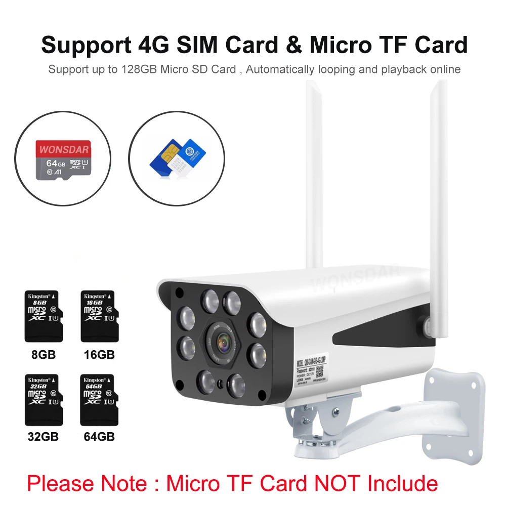 Камера видеонаблюдения Wonsdar 4G 3G поддержка SIM карты 5 МП 1080P HD Wi Fi IP 1080P|Камеры