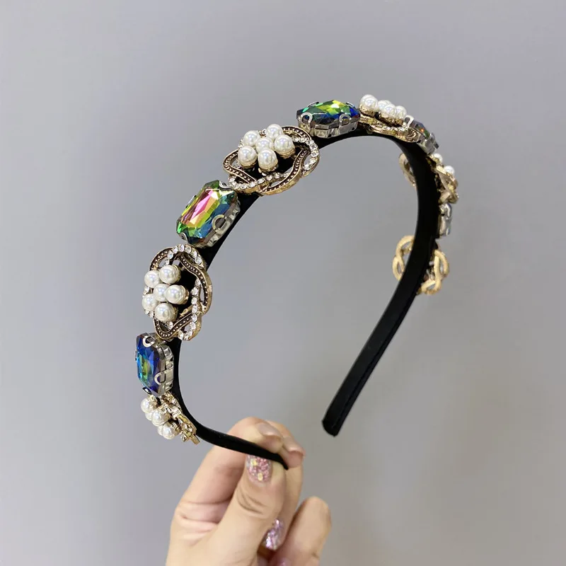 

Baroque Rhinestone Headbands Pearls Hair Hoop For Women Girls Bridal Wedding Hair Accessories Geometric Crystal Head Hoop Hot