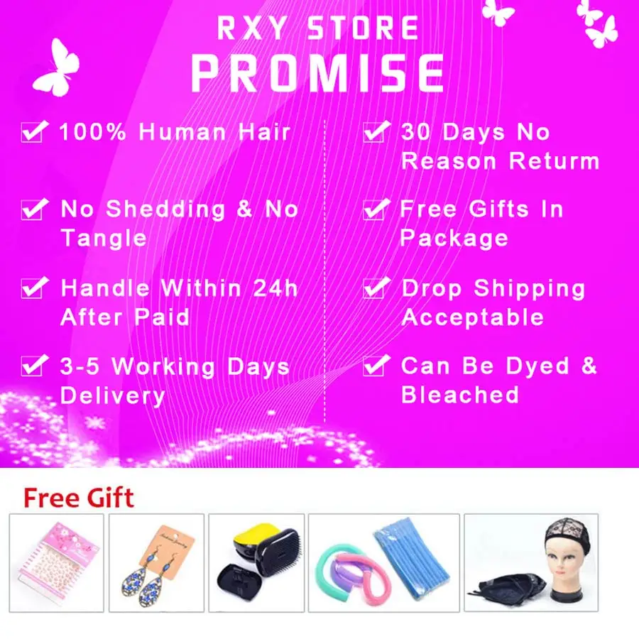 

RXY Hair Straight Hair 3 Bundles Brazilian Remy Human Hair Bundles 100% Natural Human Hair Double Wefts Thick Remy Hair