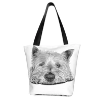 west highland white terrier shopping bag gifts vintage handbag cloth streetwear student bags