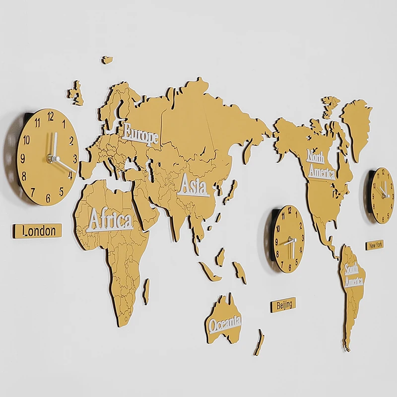 Скандинавские деревянные настенные часы с картой мира креативные современные