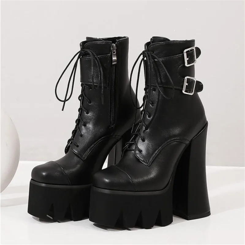 Сапоги женские из лакированной кожи готические черные пикантные ботинки на