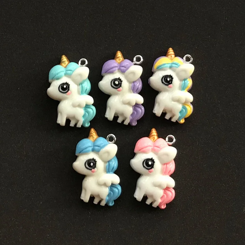 

10pcs Cute Multicolor Resin Flatback Cartoon Unicorn For Necklace Keychain Pendant DIY Making Accessories