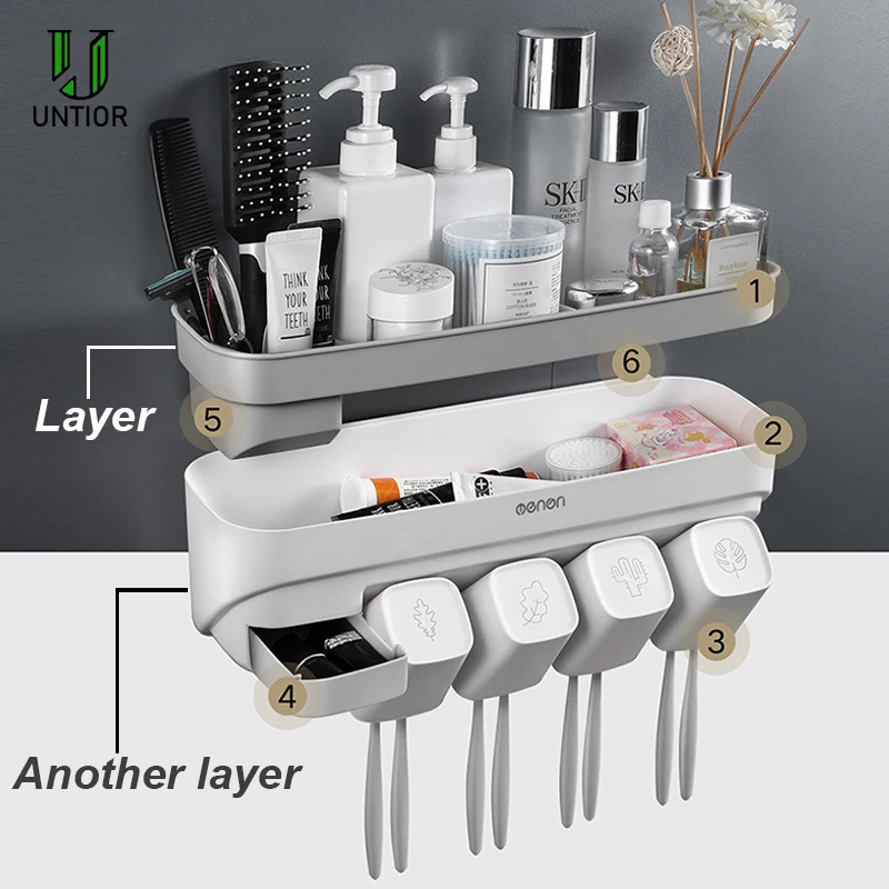 Настенный держатель для зубной пасты и щетки хранения туалетных принадлежностей